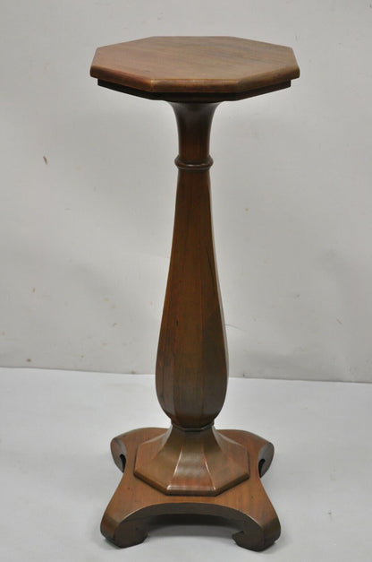 Antique American Empire Carved Mahogany Octagonal Pedestal Column Plant Stand