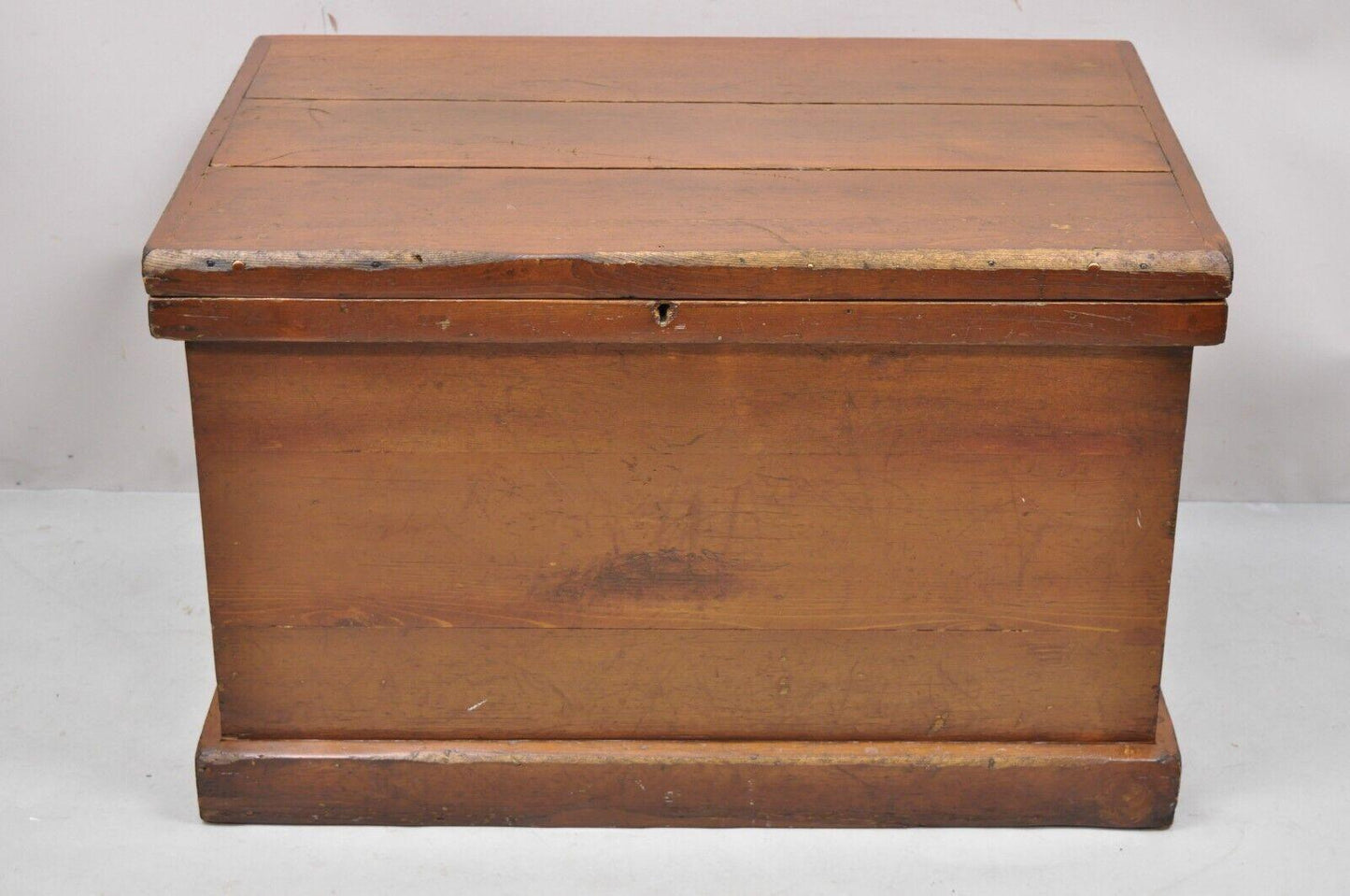 Antique American Primitive Brown Wooden Blanket Chest Trunk