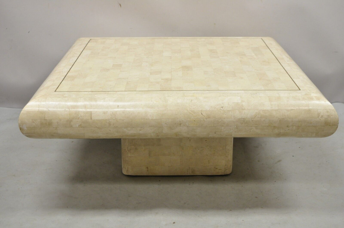 Vtg Maitland Smith Tessellated Stone Inlay Modern Square Pedestal Coffee Table