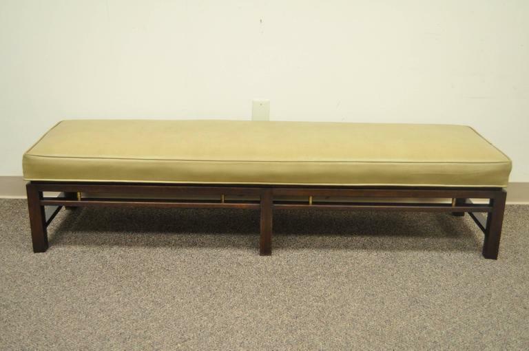 Mid Century Modern Edward Wormley for Dunbar Leather Upholstered Mahogany Bench