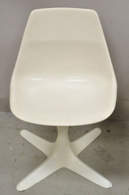 Mid Century Modern Burke Style Propeller Base Small White Swivel Chairs - a Pair