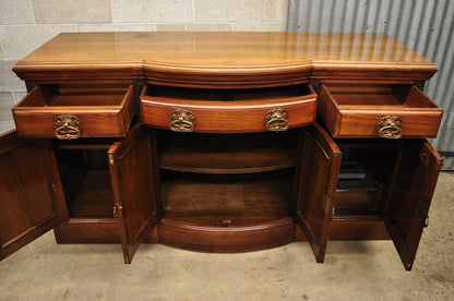 Antique French Renaissance Art Nouveau Mahogany Bowed Front Buffet Sideboard