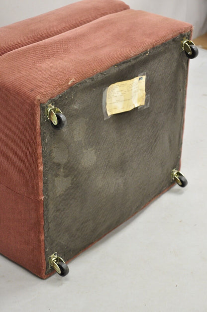 Vintage Thayer Coggin Modern Upholstered Mauve Color Ottoman on Wheels