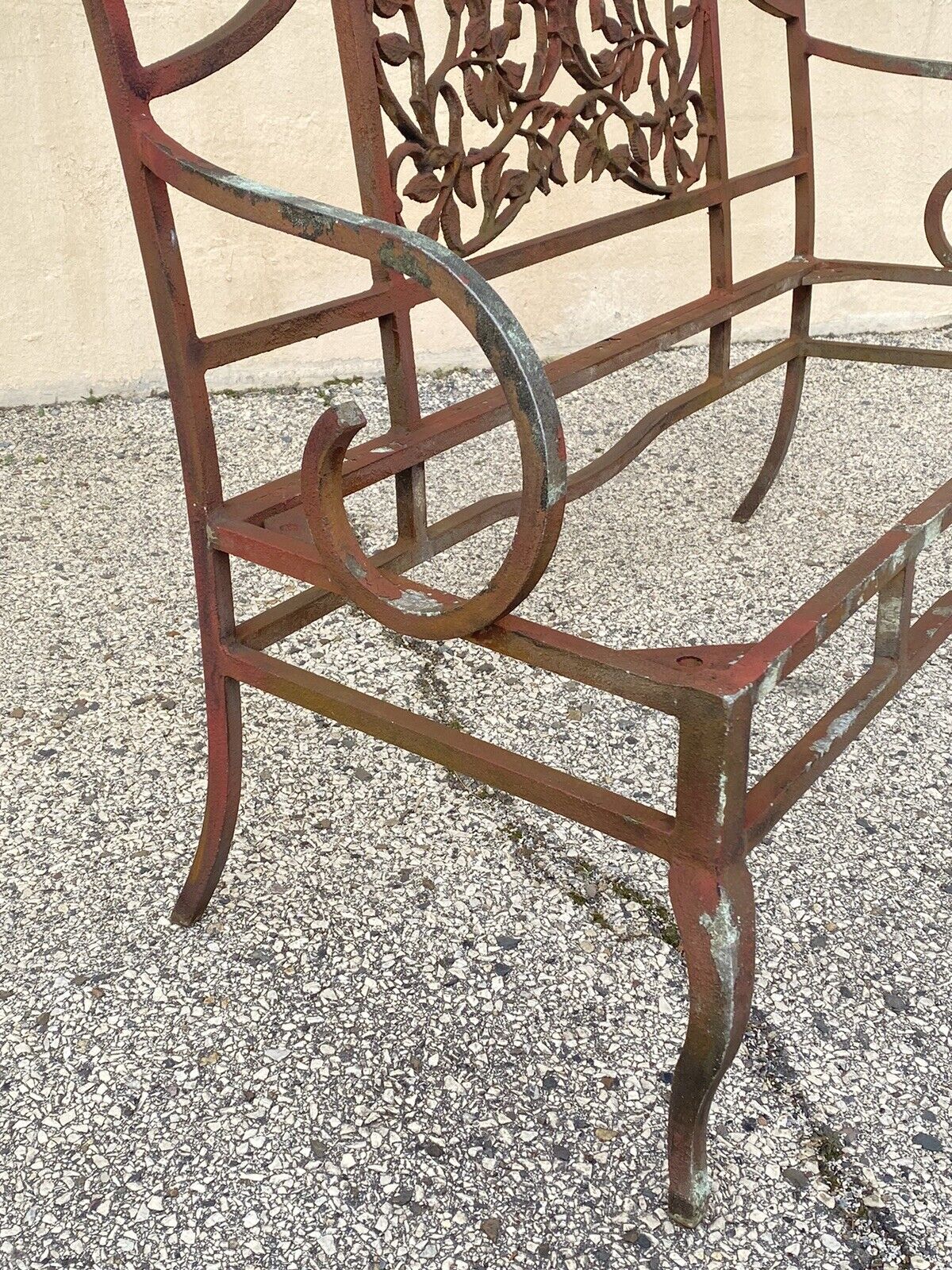 Vintage French Art Nouveau Style Leafy Vine Cast Aluminum Garden Patio Bench