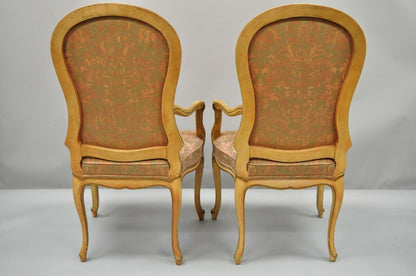 2 Italian Provincial French Hollywood Regency Upholstered Dining Room Arm Chairs