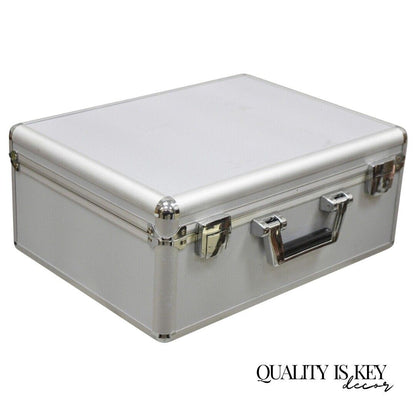 Modern Silver Aluminum Metal 17" Storage Box Briefcase Carry Bag