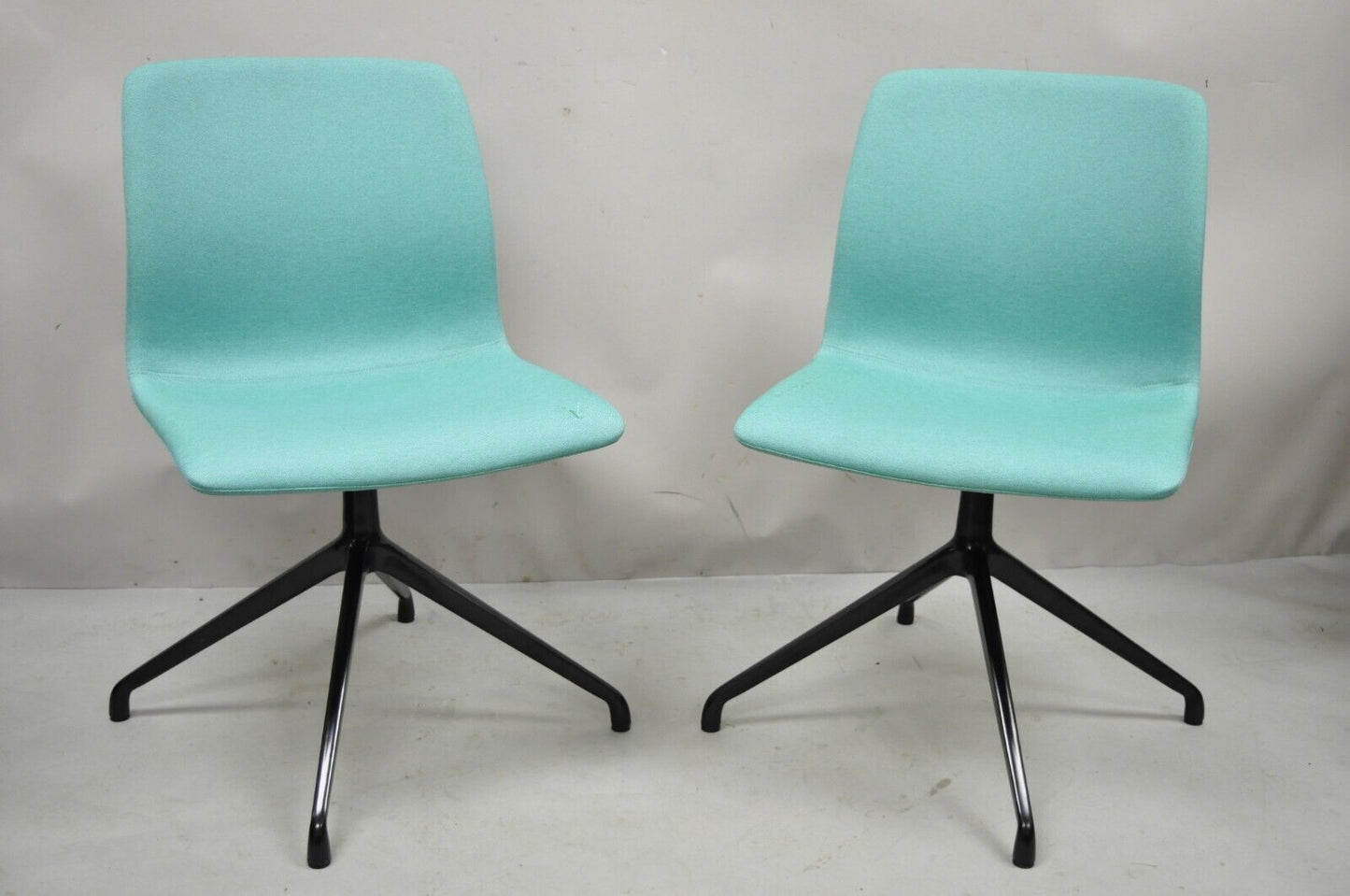 ODS Hairpin Swivel Base Blue Upholstered Side Chair - a Pair