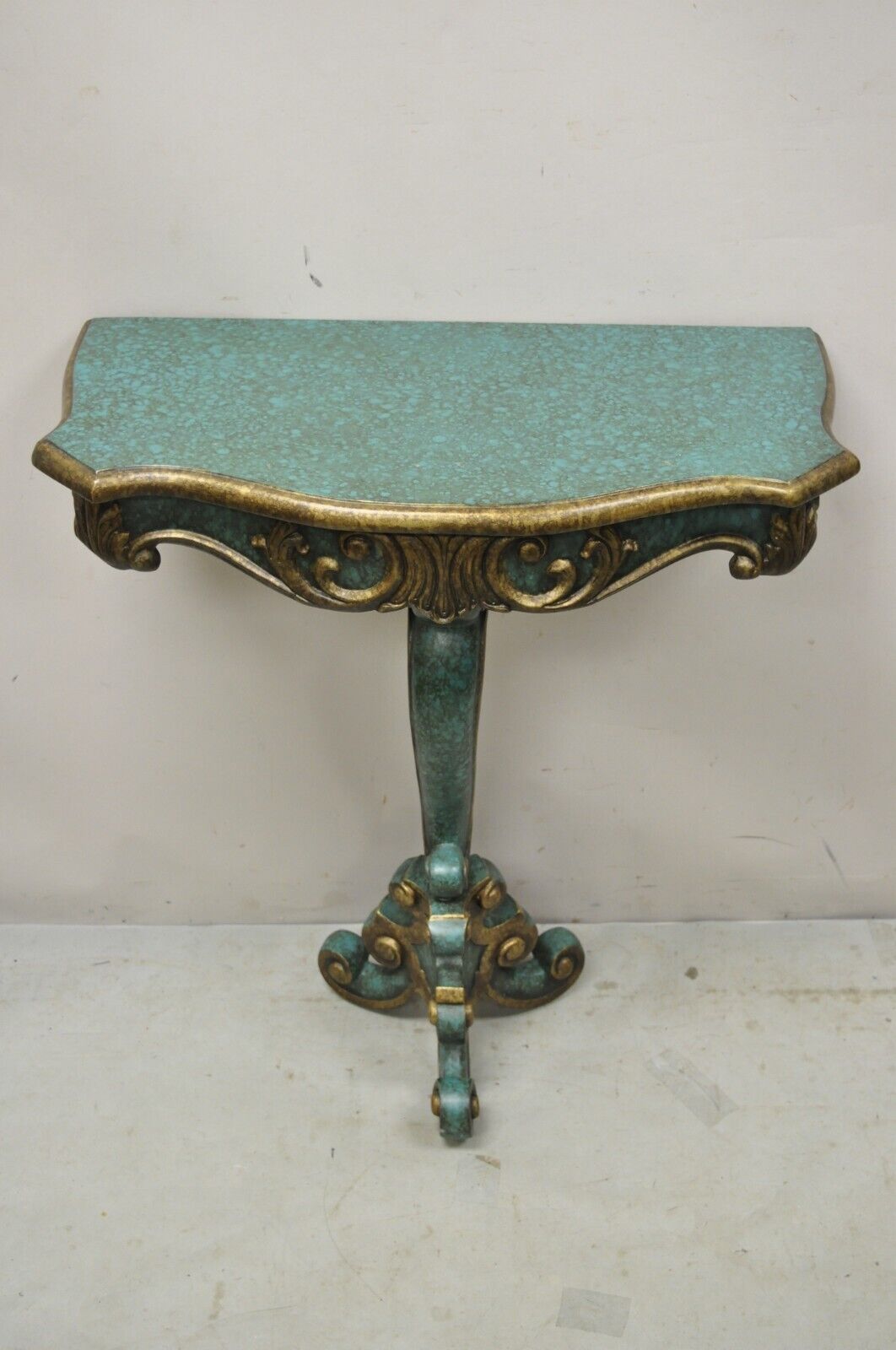 Rococo Baroque Style Green Blue Gold Small Pedestal Base Console Side Table