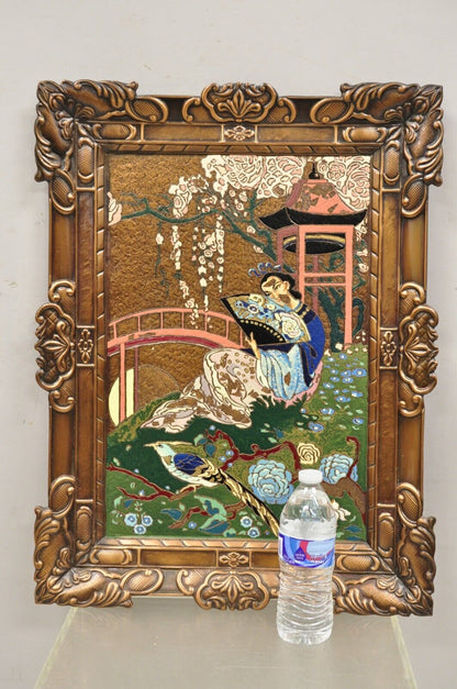 Vintage Painted Copper Metal Relief Art By A Gilles 26”x 20” Japanese Sakura