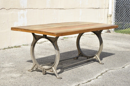 Industrial Style Cast Iron and Reclaimed Wood Farmhouse Rustic Dining Table