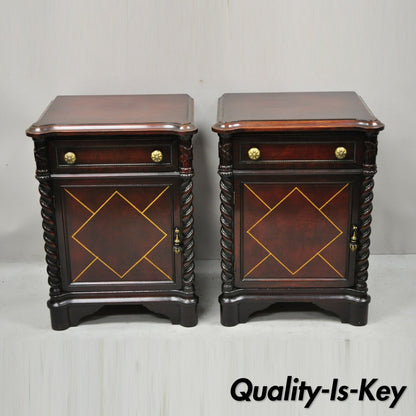 Vtg Mahogany Hollywood Regency Leather Door Nightstands Bedside Tables - a Pair