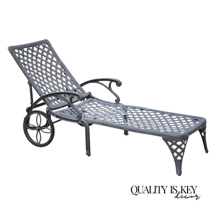 Tuscan Mediterranean Style Black Cast Aluminum Pool Patio Chaise Lounge Chair