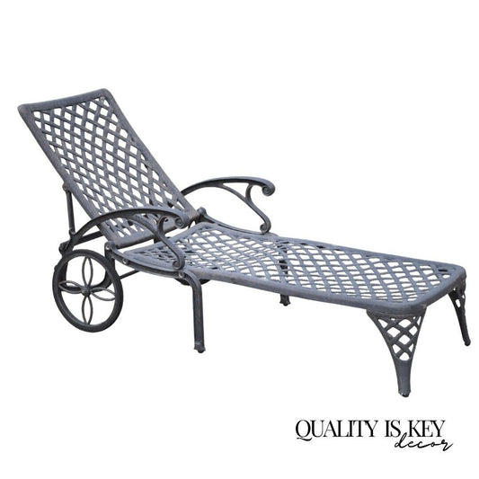 Tuscan Mediterranean Style Black Cast Aluminum Pool Patio Chaise Lounge Chair