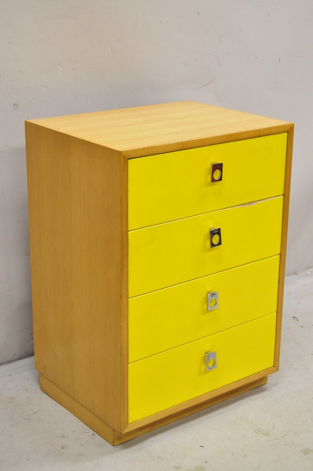 Founders Jack Cartwright Mid Century Modern Yellow Nightstand Chest Maple Chrome