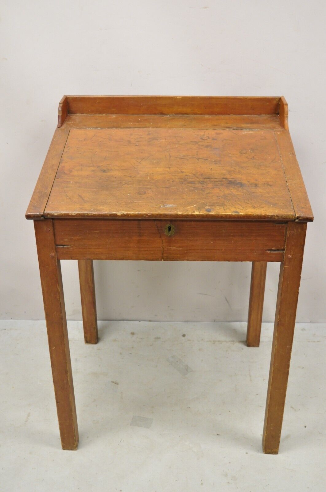 Antique Primitive Colonial Cherry Walnut Tall Schoolmasters Desk Stand Table