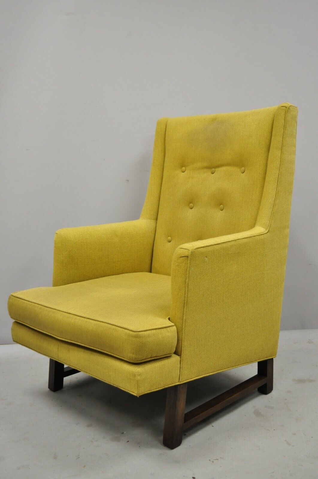 Edward Wormley for Dunbar Walnut Frame High Back Lounge Chair and Ottoman