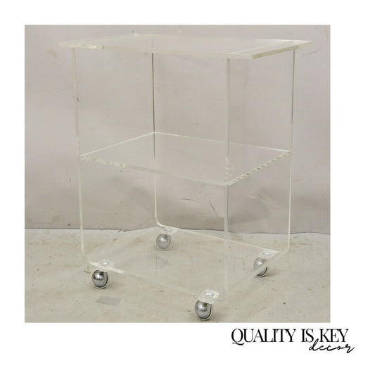 Vintage Clear Lucite Acrylic Mid Century Modern Rolling Bar Cart Side Table