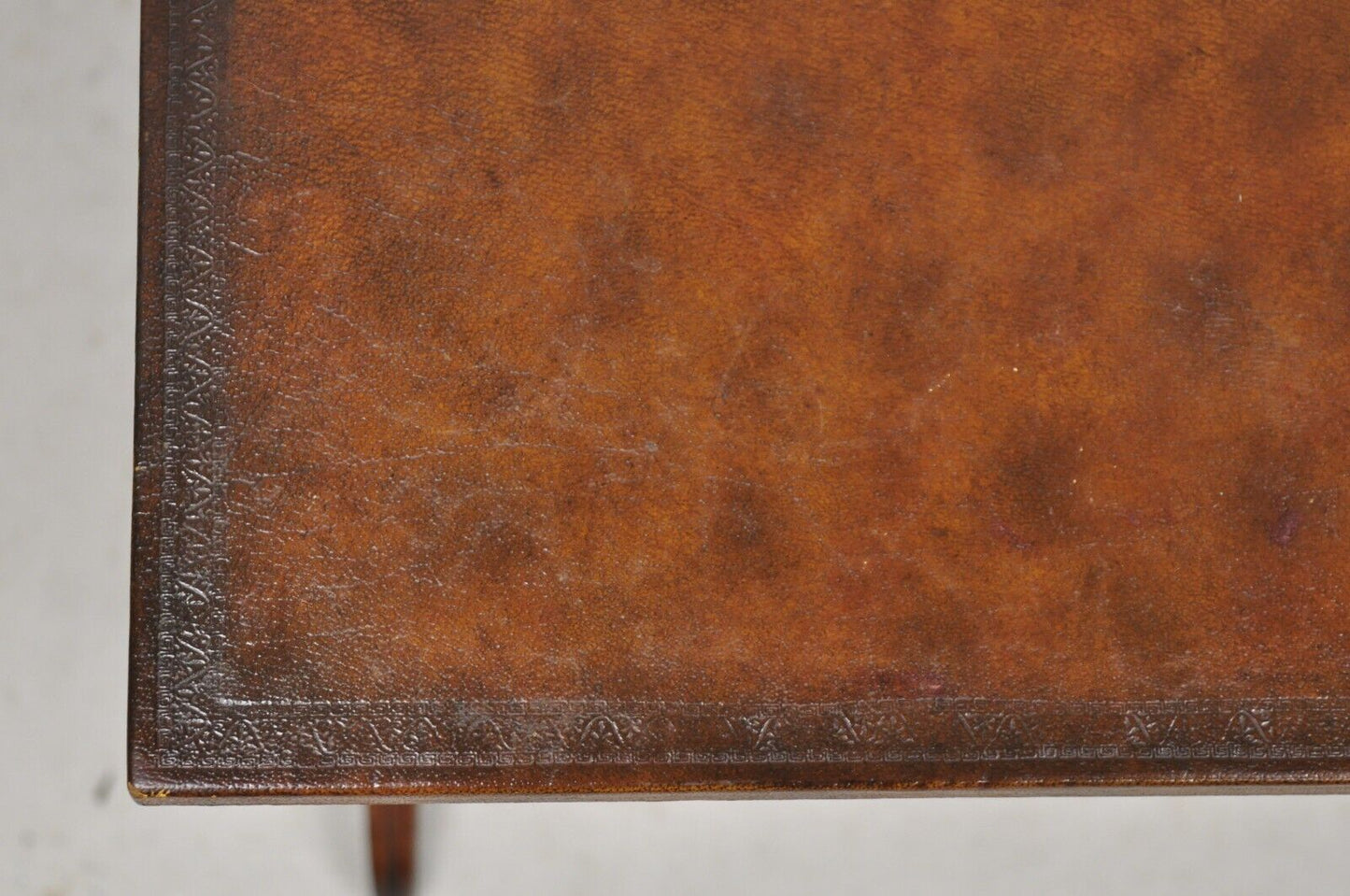 Regency Style Mahogany Brown Tooled Leather Accent Side Table by Highland House