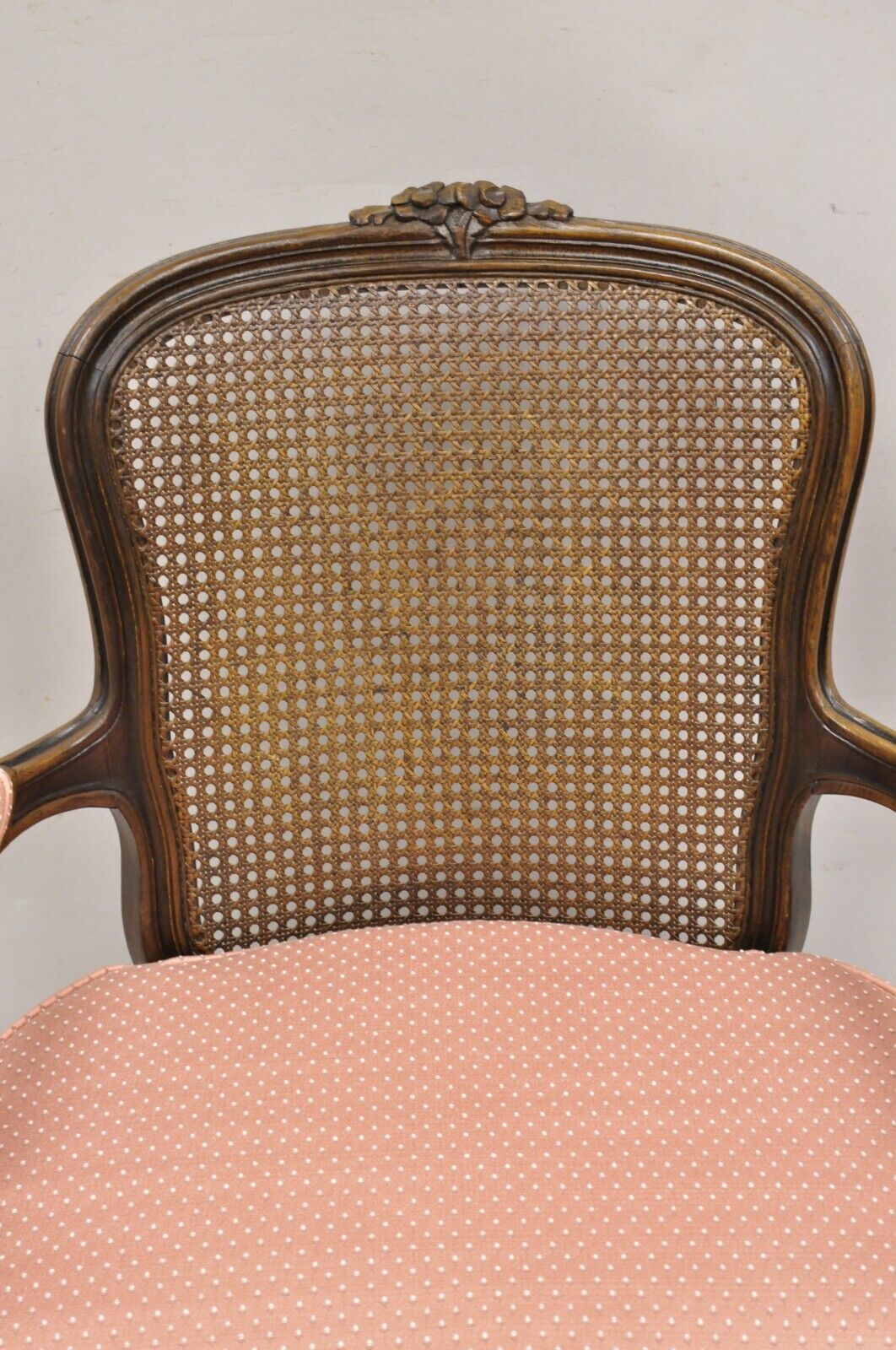 Ethan Allen Vintage French Country Louis XV Style Cane Fauteuil Lounge Chair