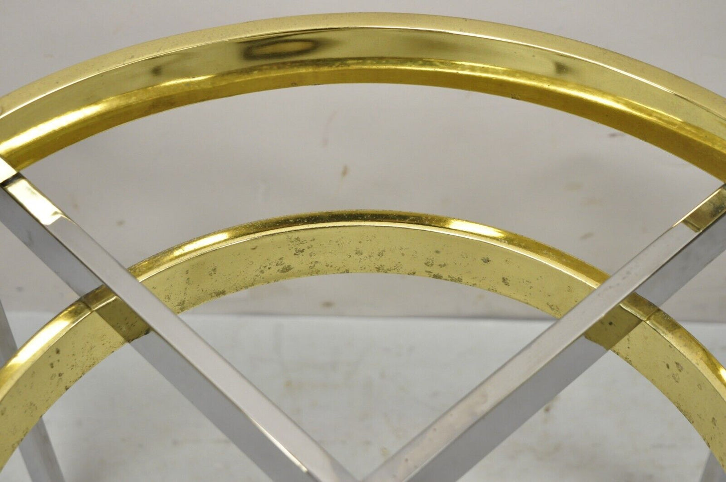 Vintage Mid Century Modern Milo Baughman Style Chrome Brass Round Side Table
