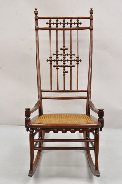 Victorian Aesthetic Movement Chestnut Stick & Ball Spindle Rocker Rocking Chair
