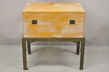 Vintage Small Campaign Style Trunk Chest on Brass Base Accent Side Table