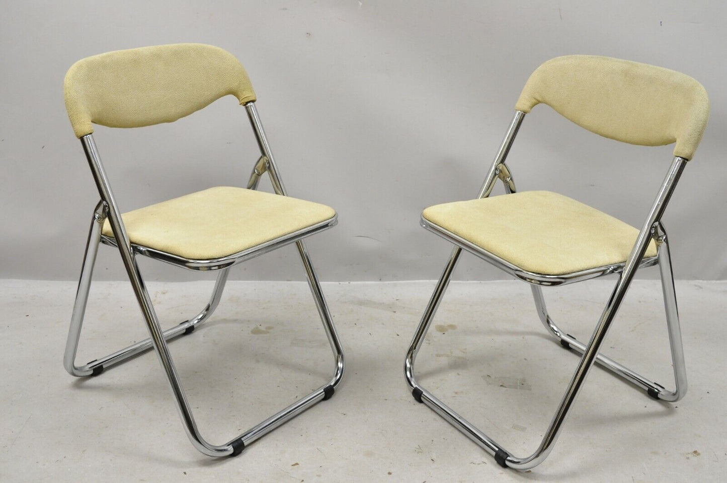 Vintage Italian Mid Century Chrome Upholstered Folding Game Chairs - Set of 4