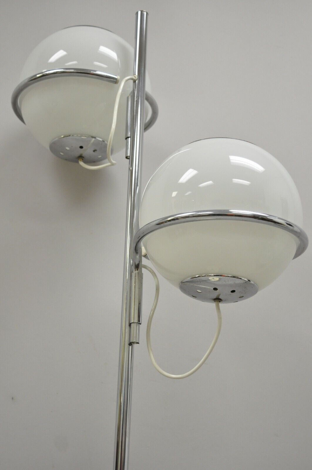 Reggiani Mid Century Italian Modern Double Glass Orb Chrome Marble Floor Lamp