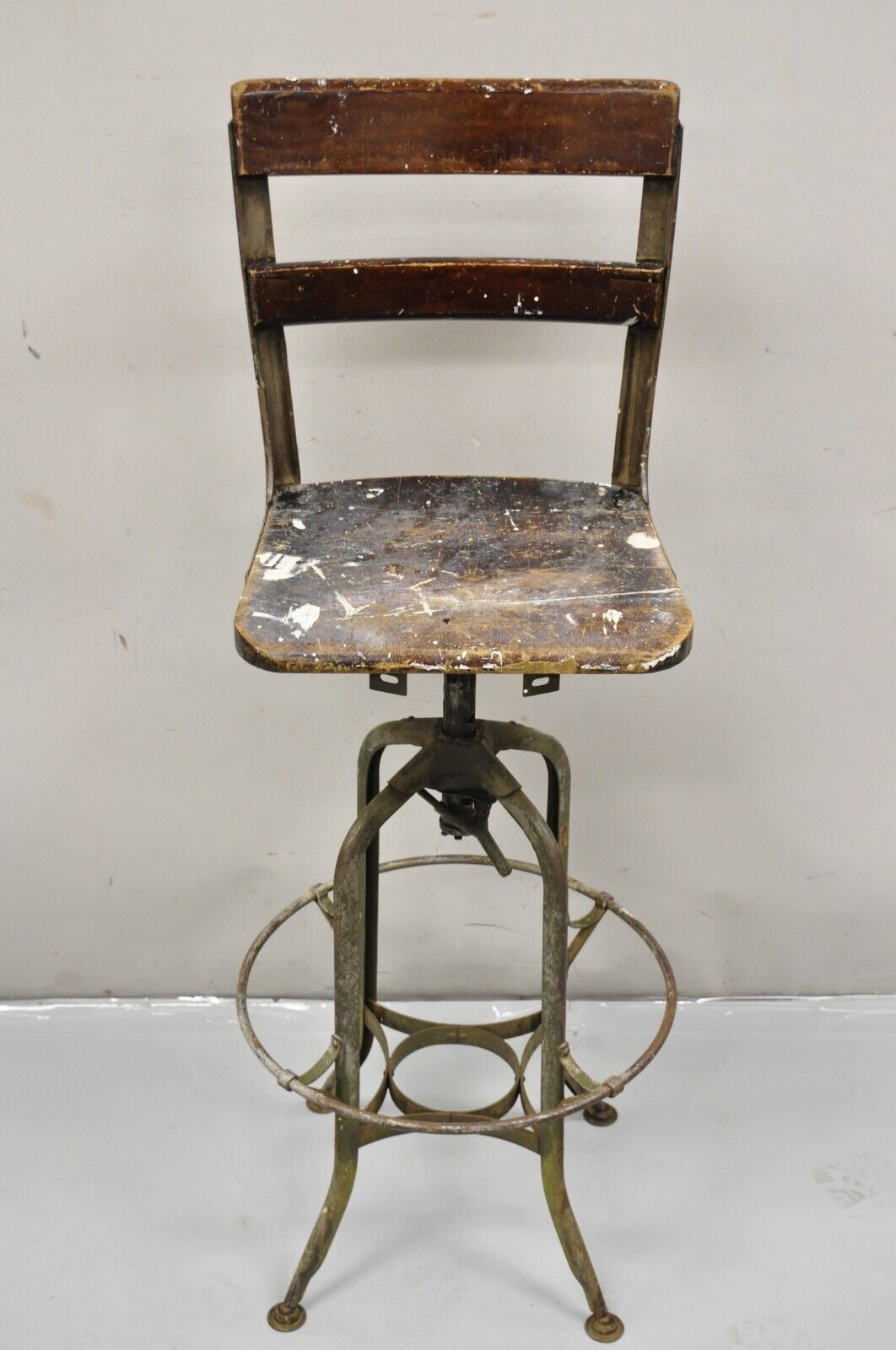 Vintage Industrial Toledo Metal Co Steel and Wooden Adjustable Drafting Stool