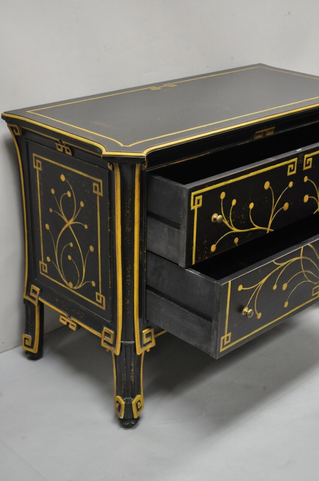 Decorative Crafts Inc Black Ebonized Regency 2 Drawer Commode Dresser Chest