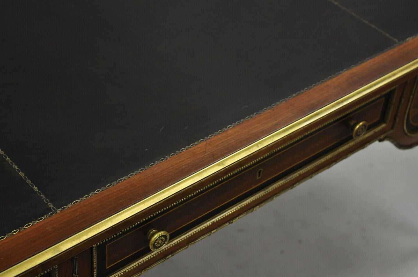 French Louis XVI Black Leather Top Bureau Plat Desk by Simón Loscertales Bona