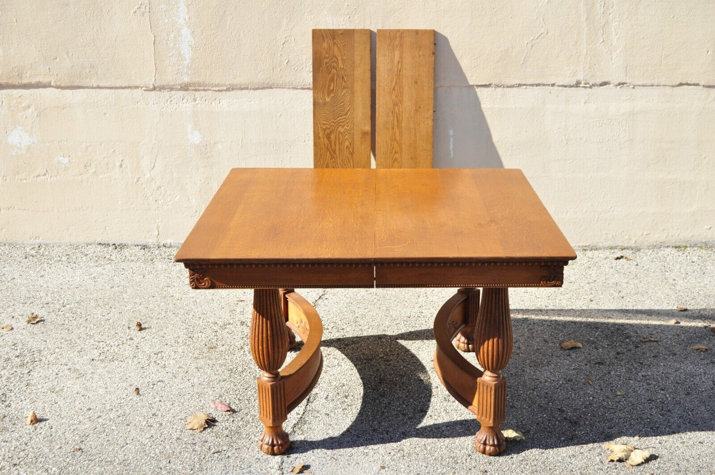 Antique Victorian Quarter Sawn Oak 48" Square Dining Table with 2 Leaves