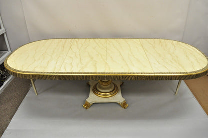 Italian Regency Cream & Gold Gilt Lacquered Urn Pedestal Dining Table - 3 Leaves