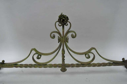 French Art Nouveau Green Wrought Iron Marble Top Scrolling Console Hall Table