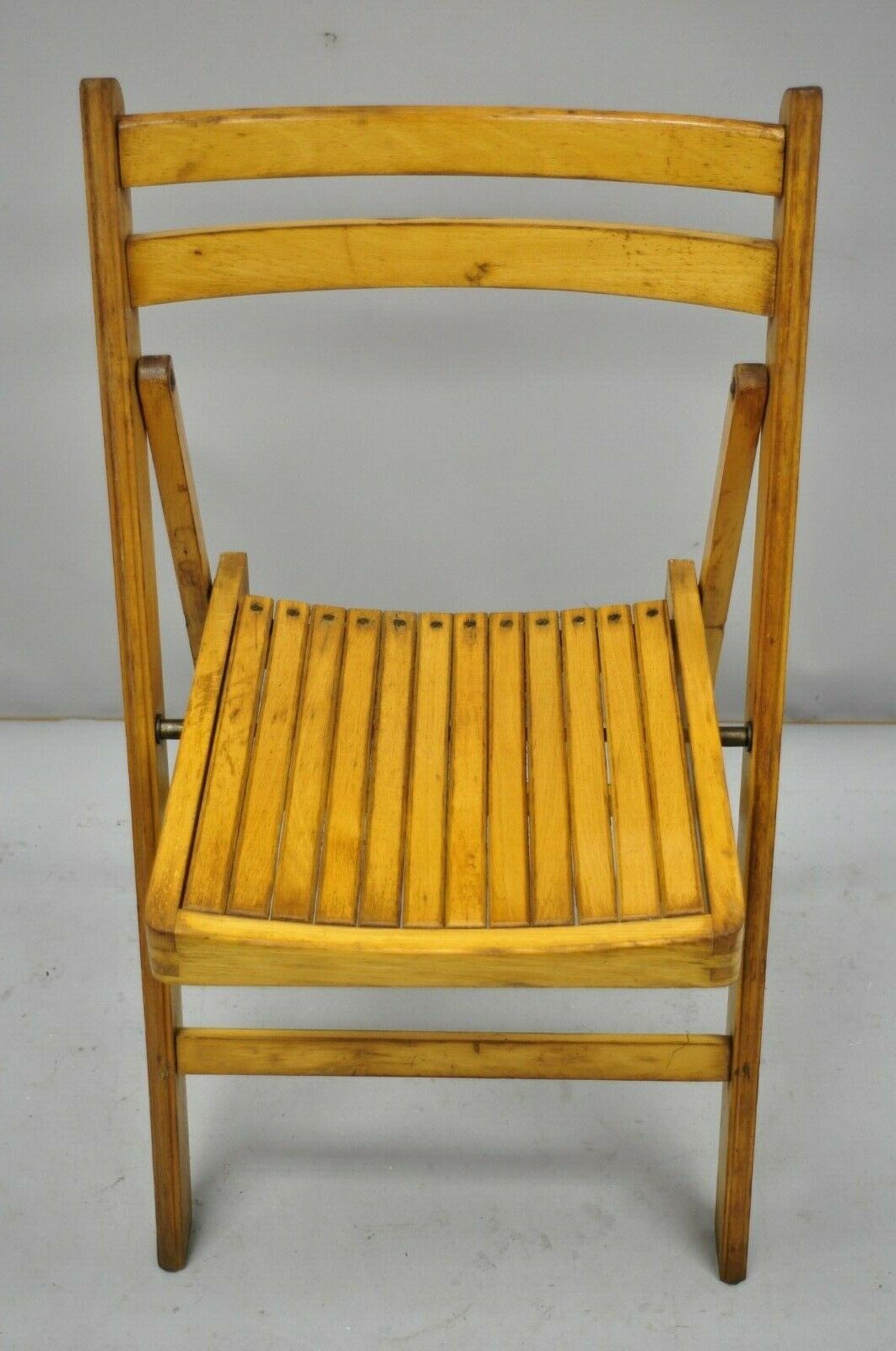 Vintage Wood Slat Seat Mid Century Modern Folding Dining Game Chairs