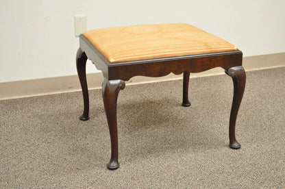 Antique Schmieg & Kotzian Mahogany Wood Queen Anne Square Stool Bench Ottoman