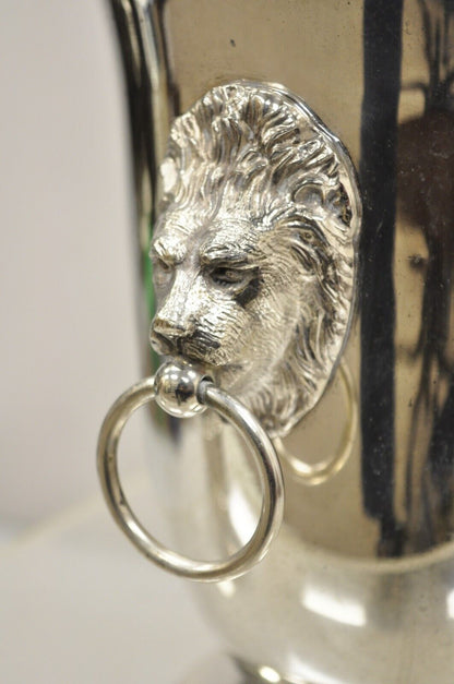 Sheffield Co Regency Style Silver Plated Lion Head Fluted Champagne Ice Bucket