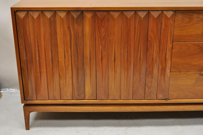 Vintage Mid Century Danish Modern Sculpted Walnut Long Dresser Credenza