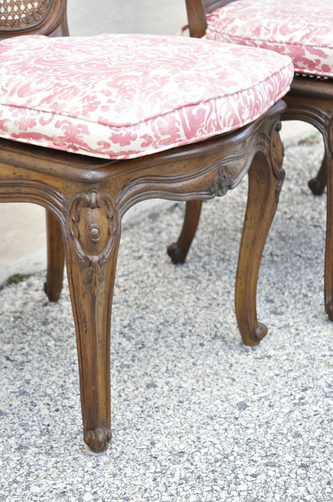 Vintage French Provincial Louis XV Walnut Cane Dining Side Chairs - Set of 6