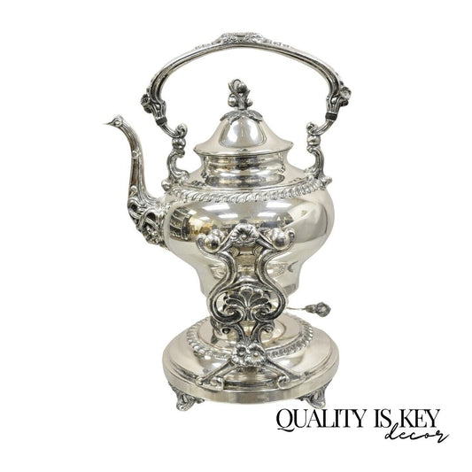 Vintage Art Nouveau Silver Plated Floral Repousse Tilting Tea Pot on Stand