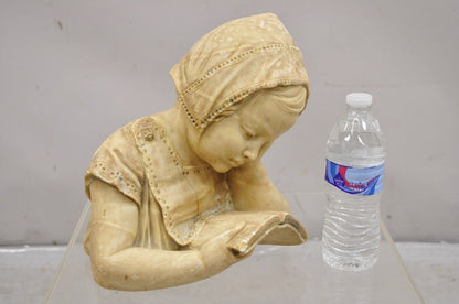 Antique Victorian Carved Italian Marble Bust Girl Reading Book Statue Sculpture