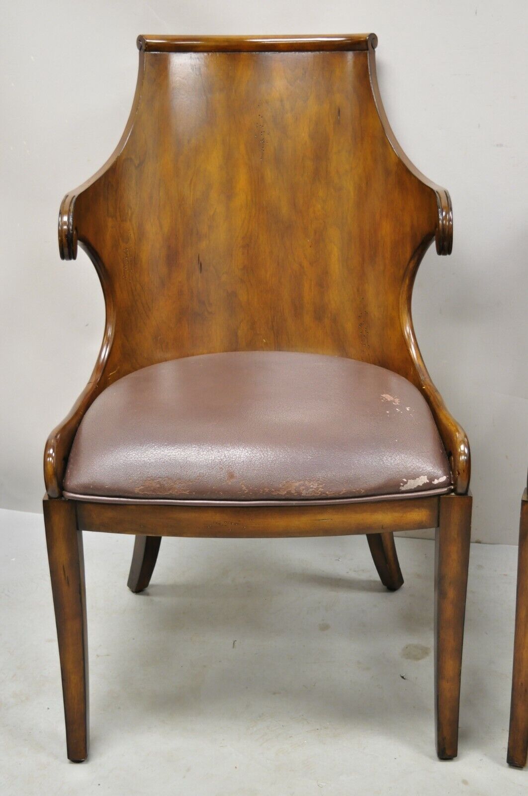 English Regency Empire Style Wood Barrel Back Side Chairs - a Pair