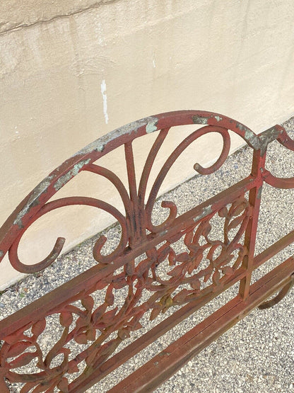 Vintage French Art Nouveau Style Leafy Vine Cast Aluminum Garden Patio Bench