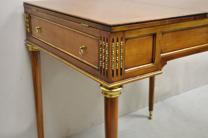 French Louis XVI Style Cherry Wood Flip Top Game Table With Brass Wheels