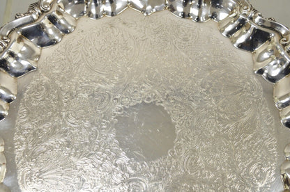 BSC English Silver Plated Victorian Style Round Scalloped Serving Platter Tray