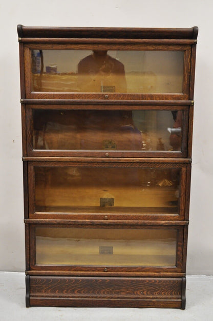 Antique Globe Wernicke Quartersawn Oak Four Section Stacking Barrister Bookcase