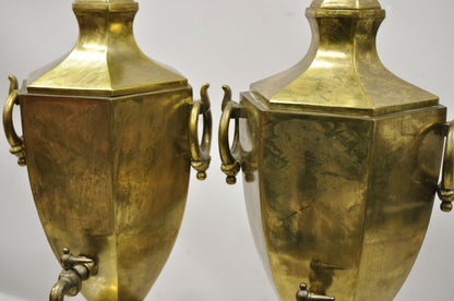 Paul Hanson Burnished Brass Samovar Urn Form Table Lamps with Shades - a Pair