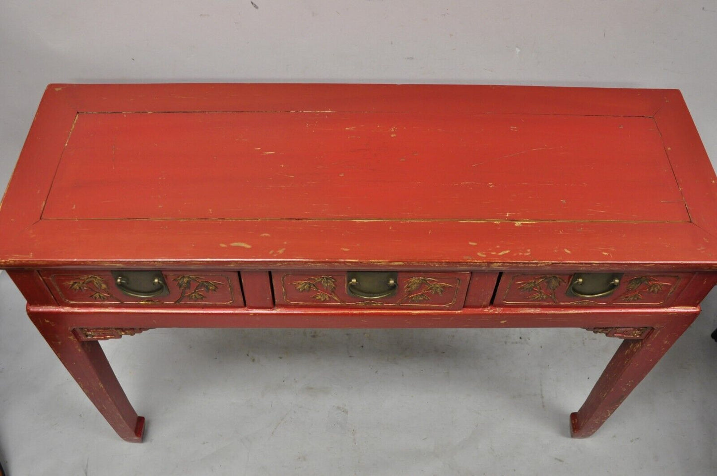 Vintage Chinese Red Lacquered 3 Drawer 45" Console Table Sofa Hall Table