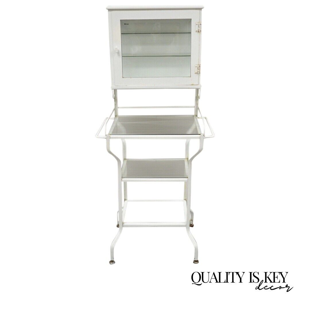 Retro Vintage Style Industrial Metal White Bathroom Cabinet Vanity Stand