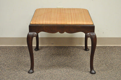 Antique Schmieg & Kotzian Mahogany Wood Queen Anne Square Stool Bench Ottoman